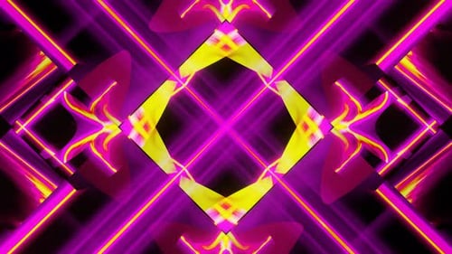 Vibrant Neon Geometric Kaleidoscope Tunnel Background Loop