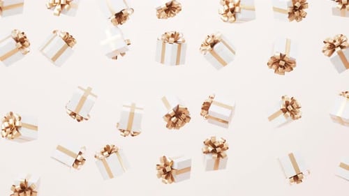 Elegant White Gift Boxes with Gold Ribbons Floating