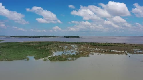 Aerial view of wetlands and water, Bangladesh.