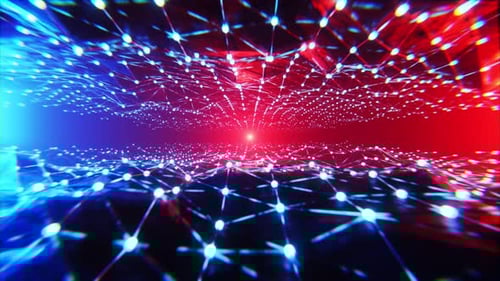 Flying through futuristic sci-fi virtual reality tunnel, seamless loop