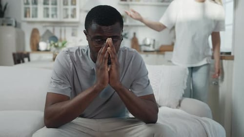 Quarrel Between Interracial Lovers Blonde Woman Supporting African Boyfriend Resentment and Hurt of