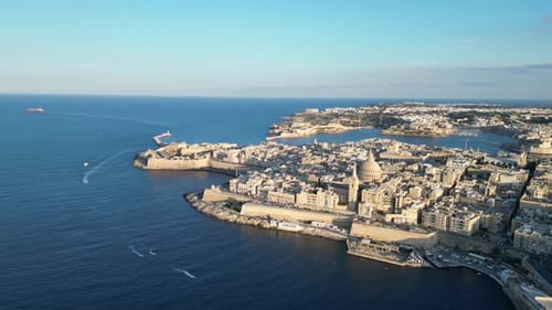 Aerial Skyline of Valletta City, St Pauls Cathedral and Manoel Island in Malta