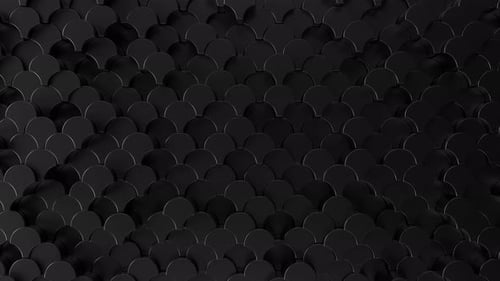 Black metal scales pattern. Moving glossy black armor. Abstract dark armour background. 3d loop