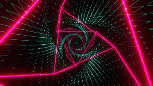 Turquoise And Pink Mesh Neon Spiral Abstract Tunnel Background Vj Loop In 4 K