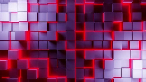 Blue Bricks With Red Neon Lights Background Vj Loop 4K