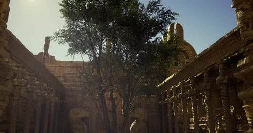 Ancient Temple Ruins Surrounded By Trees Under Bright Sunlight
