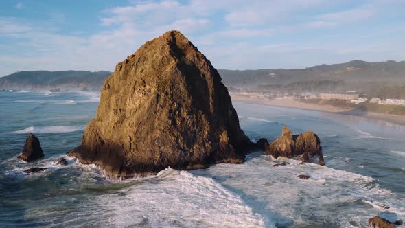 Coastal Drone Footage of Cannon Beach and Iconic Haystack Rock, Nature ...