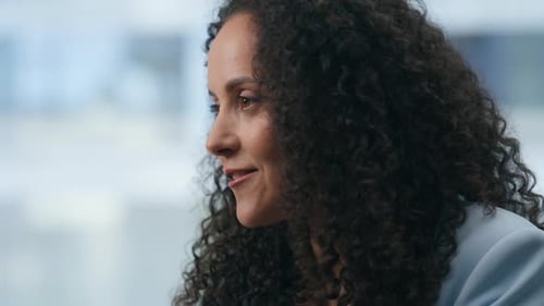 Business Woman Speaking in Office Setting Close Up