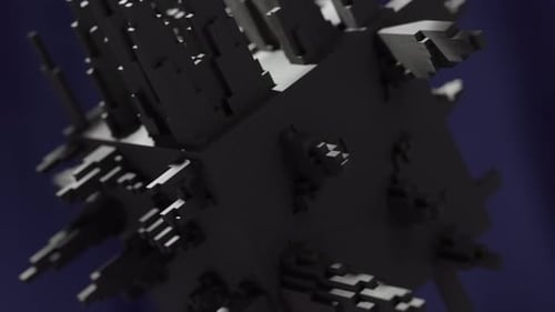 Intricate Pixelated Cube Rotating Slowly Revealing Complex Geometric Structure with Sharp