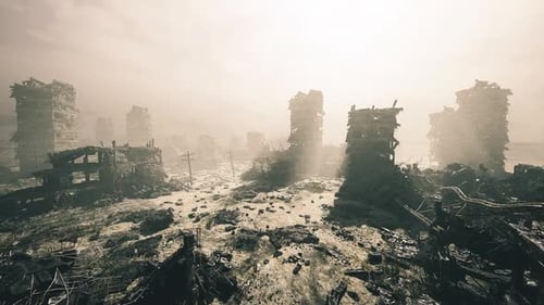 Peaceful Scene Depicting Gradual Restoration of Broken Structures