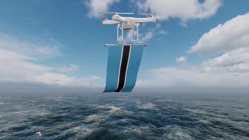 Drone Flying Over Ocean With Botswana Flag
