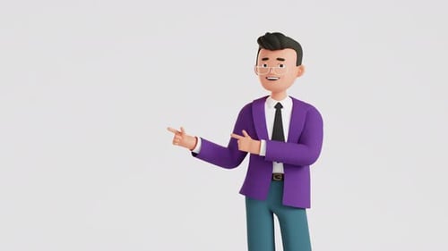 Modern 3D Animated Businessman Pointing Presentation