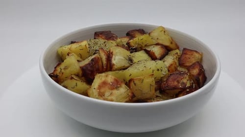 Golden Roasted Potatoes in a Bowl