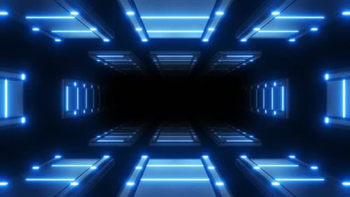 Futuristic Neon Blue Grid Tunnel Logo Reveal