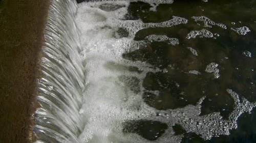 Small Waterfall Flowing Through The Stream. - close up static