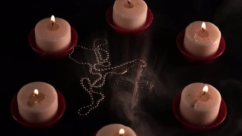 Candles and Cross with Mystical Smoke