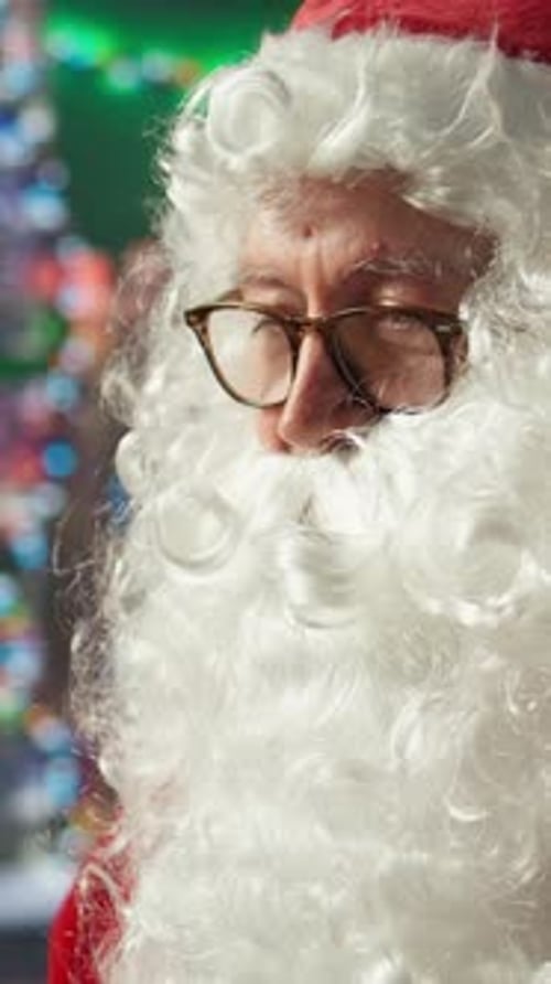Vertical Video Father Christmas Navigating the Web Checking on Children Wish Lists