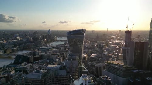 Aerial view of London city at sunset, England, United Kingdom