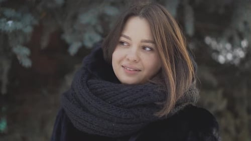 Woman with Brown Hair in Winter Scarf