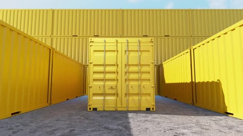 3D Yellow Shipping Container Opening Animation