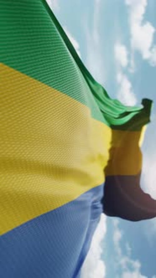 Vertical Waving Gabon Flag on Blue Sky