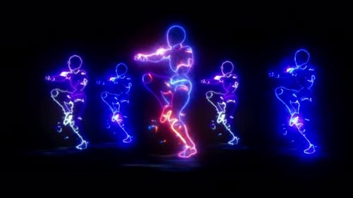 Neon Glowing Abstract Dancing Figures Animation