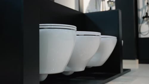 Toilet Display in Modern Plumbing Showroom
