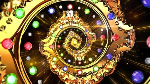 Golden Ornate Spiral Tunnel with Sparkling Gems Loop