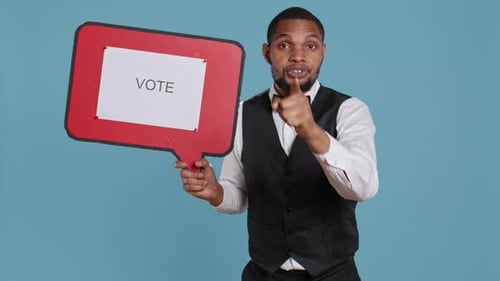 Hotel Concierge Advertising a Vote Message on Speech Bubble Sign