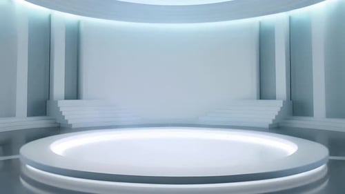 podium Futuristic showcase with platform for product displaying. Empty modern stage display