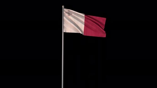 Waving Malta Flag on a White Flagpole