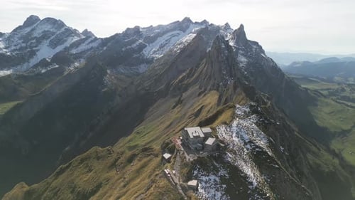 Aerial video on the Swiss Alpstein Alpstein Appenzell mountain range