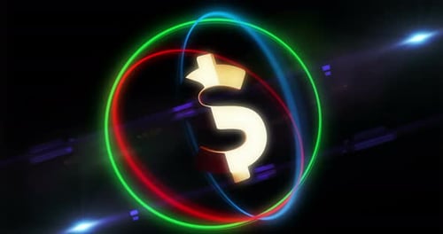 Dollar USD currency golden symbol in neon circle