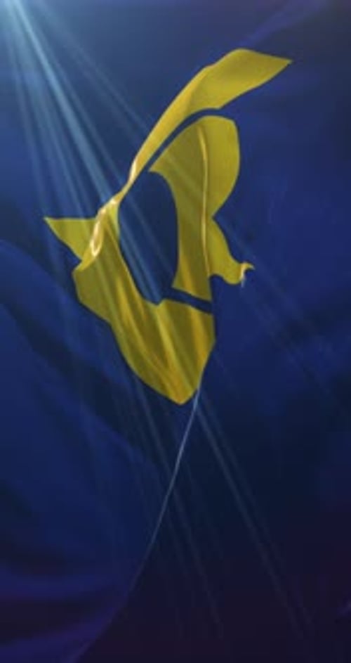 Abstract Yellow Symbol on Dynamic Blue Flag Background