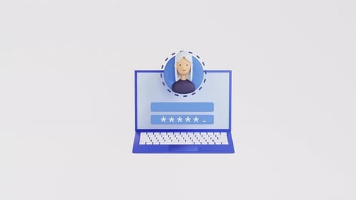 Laptop, Animation zur Kontoanmeldung. Passwort eingeben, Konzept anmelden. Seite zur Benutzerautorisierung,