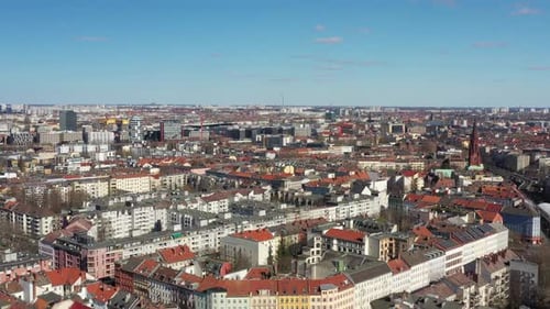 Aerial view of rooftops in Berlin, Germany.