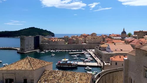The aerial view of Dubrovnik, a city in southern Croatia fronting the Adriatic Sea, Europe. Old city