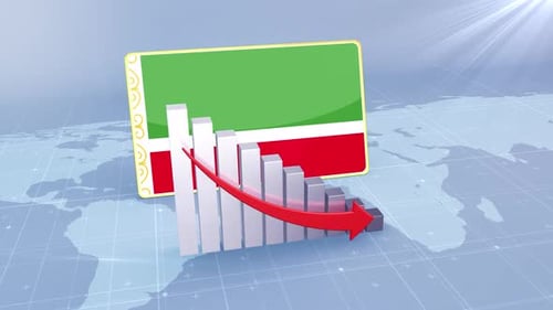 Chechen Repub Lic Flag With Decrease Bar Chart Graph And Arrow Red