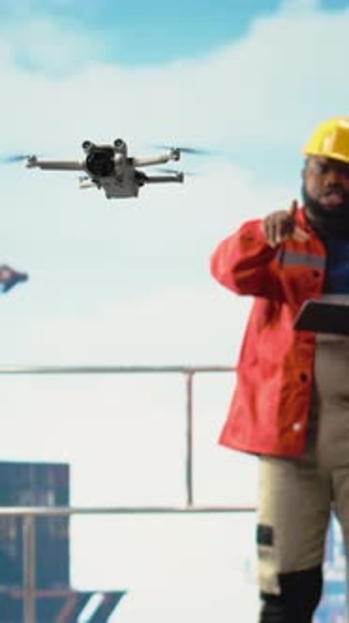 Vertical Video Close Up of Drone Gadget Used By Drilling Rig Technicians