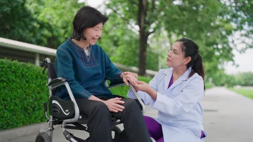 Healthcare Professional Caring for Senior Woman in Wheelchair