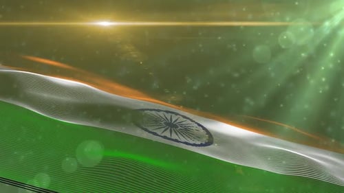 Cinematic Waving Indian Flag with Glowing Light Rays
