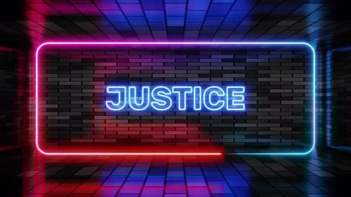 Neon Justice Text Reveal in Glowing Frame