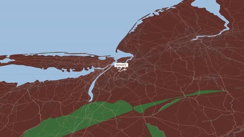 Digital Map Zoom Animation into Newark City Location