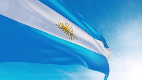 Argentina Flag Waving With Sun And Blue Sky