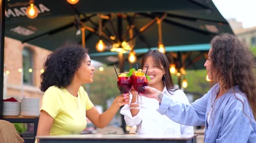 Friends Enjoying Celebrating Toasting with Cocktails in a Bar