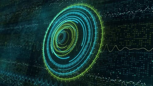 Futuristic HUD Design: Dark Cyberspace Background with Digital Circles, Motion, and Tech Elements