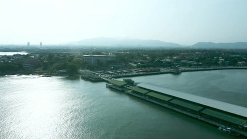 Aerial view of Ang Sila port. Coastline city summer landscape environment. Seafood local fresh mark