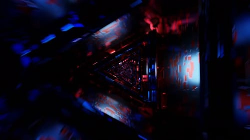 Triangular metal tunnel. Camera movement in a triangular tunnel. Camera move in a triangular tunnel.