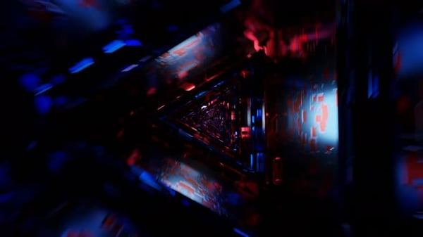 Triangular metal tunnel. Camera movement in a triangular tunnel. Camera ...