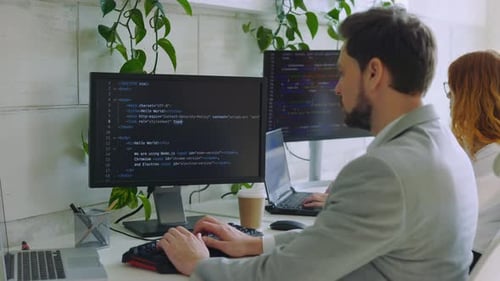 Handsome Guy Freelance Data Work in Office Coding Programming on Big Data Mining AI Data Engineering